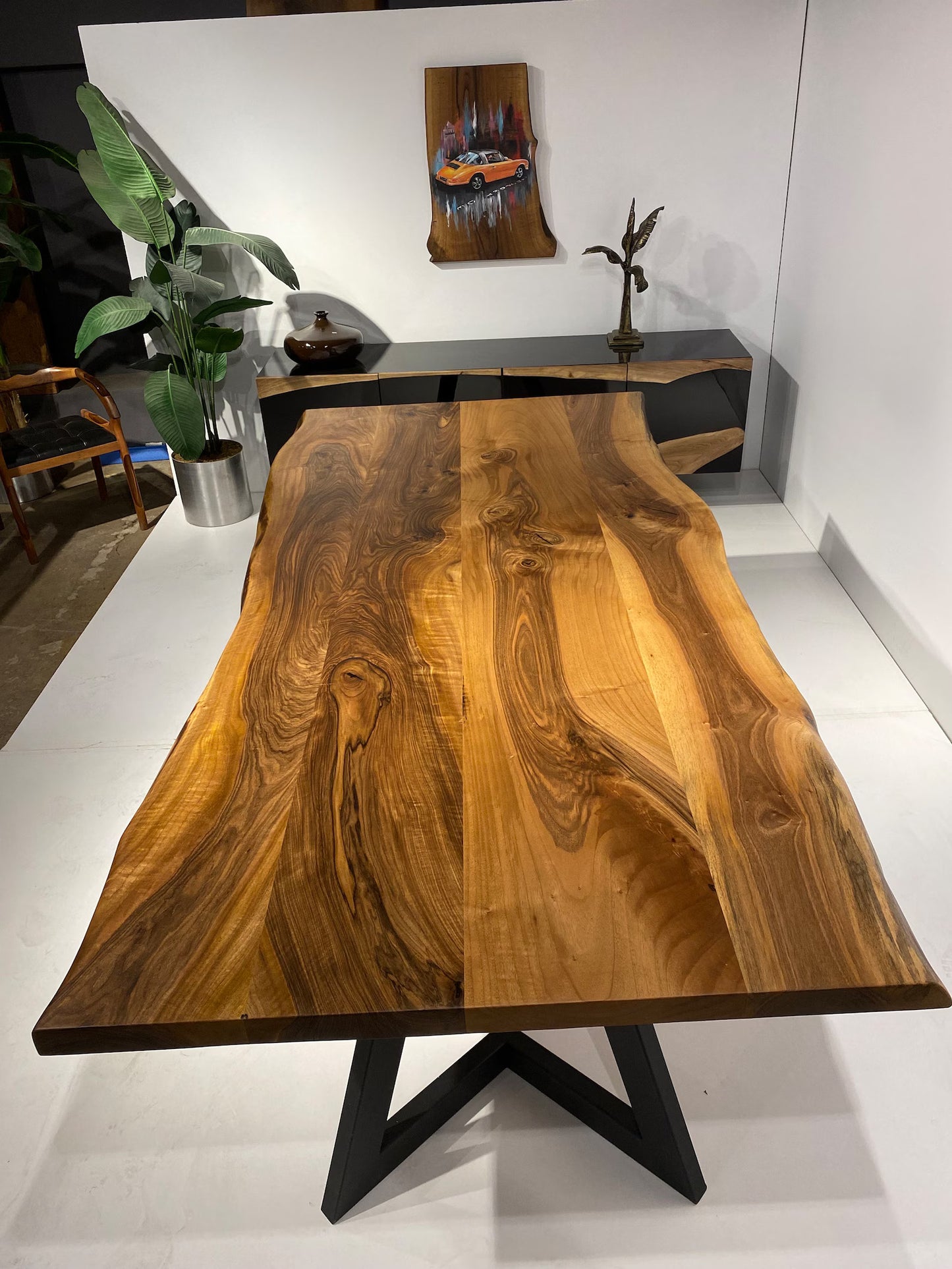 Exotic 6 Seater Walnut Wood Live Edge Dining Table