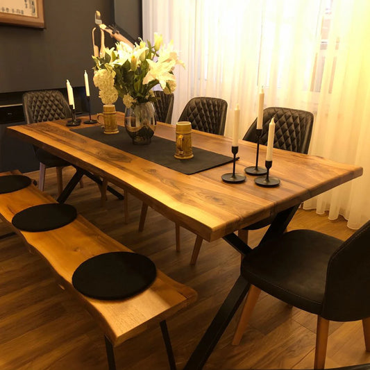 Custom Live Edge Walnut Dining Table with Bench