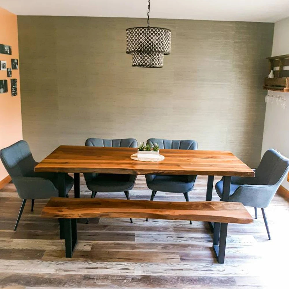 Custom Live Edge Walnut Dining Table with Bench